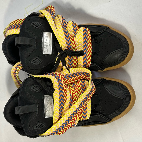 Lanvin Kids Black Sneakers with Colorful Zigzag Laces